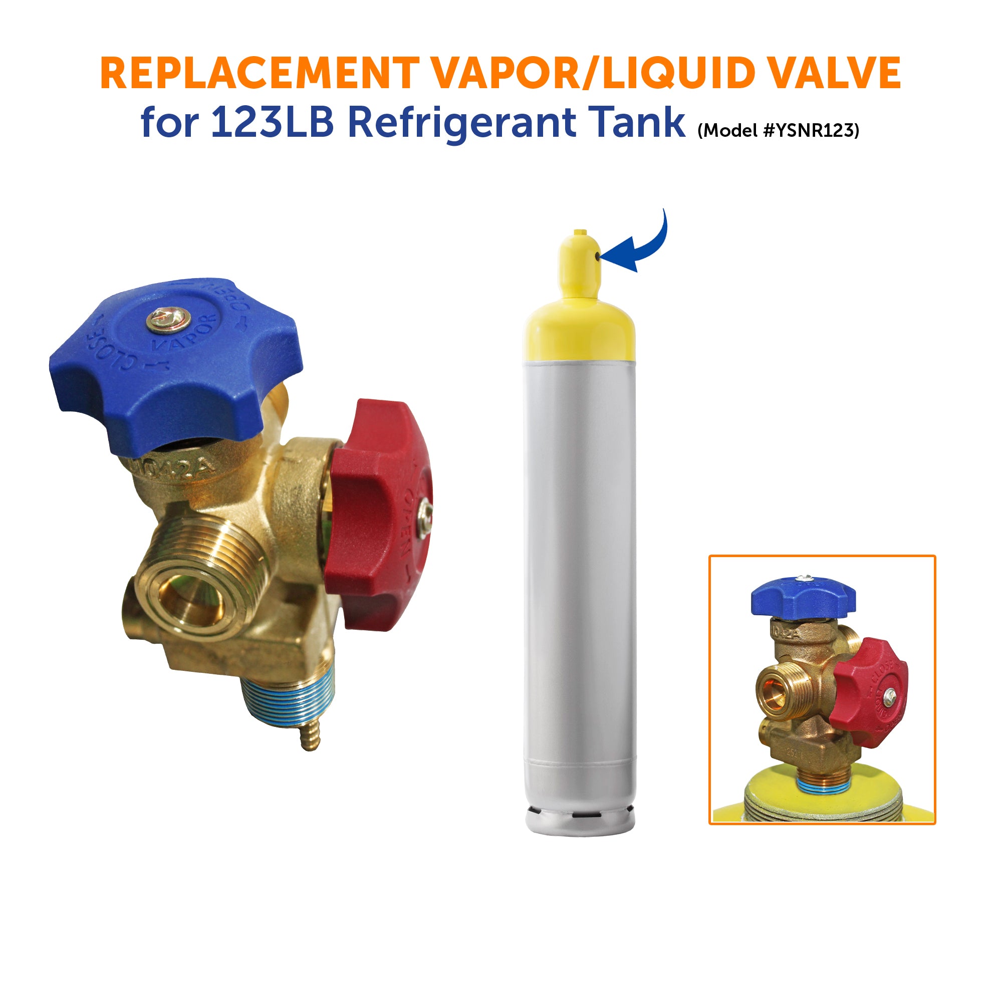 Flame King Dual Access Vapor/Liquid Valve + Dip Tube for 123LB Refrigerant Tank