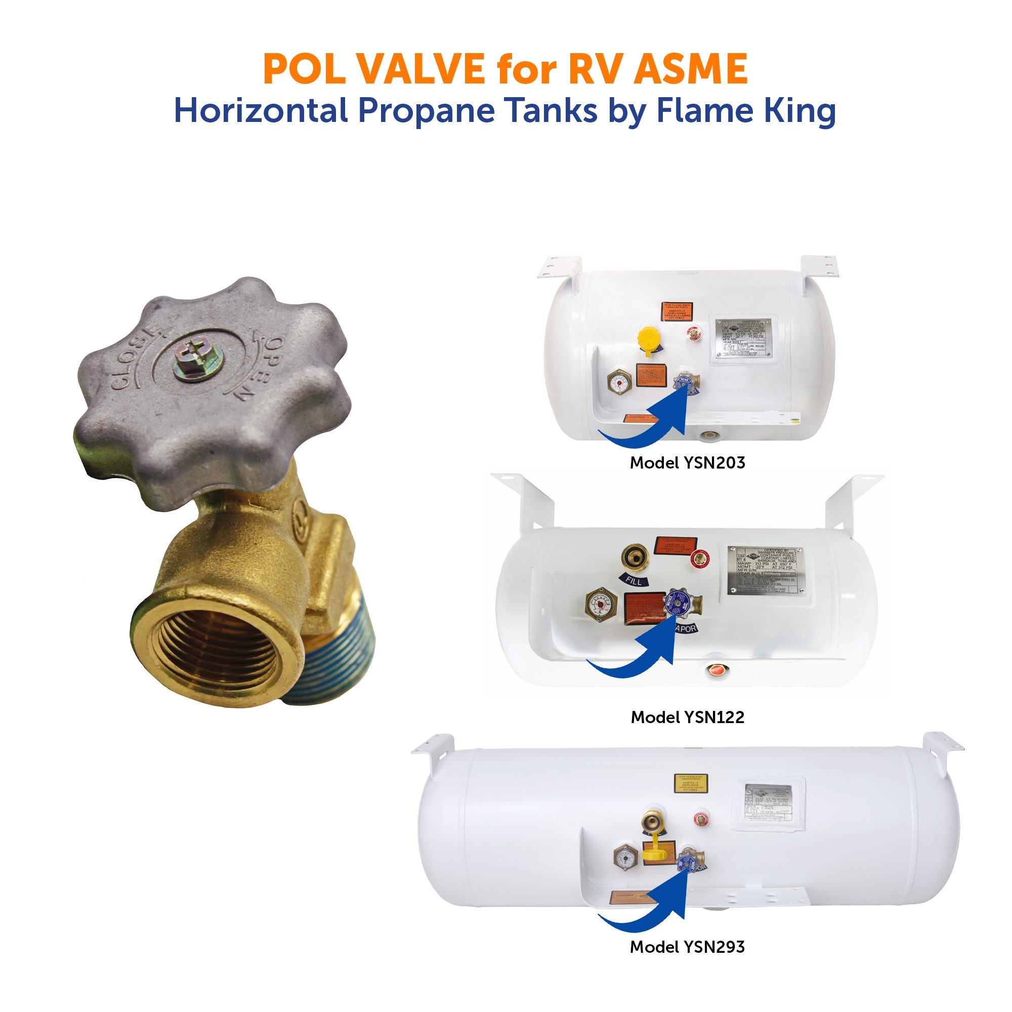 Flame King POL Valve for RV ASME Horizontal Propane Tanks