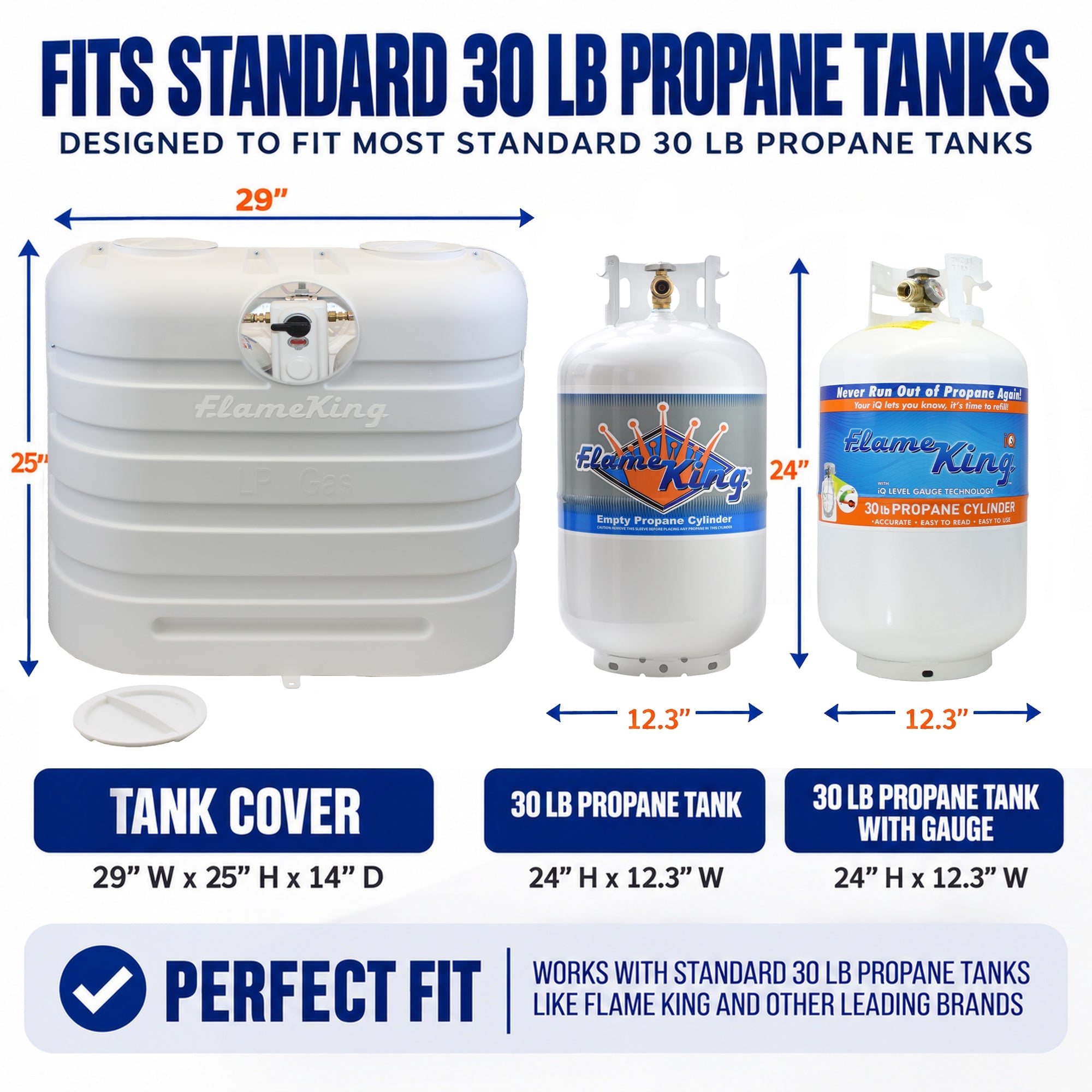 Flame King Dual 30LB LP Propane Tank Light Plastic Heavy Duty Cover RV Trailer White