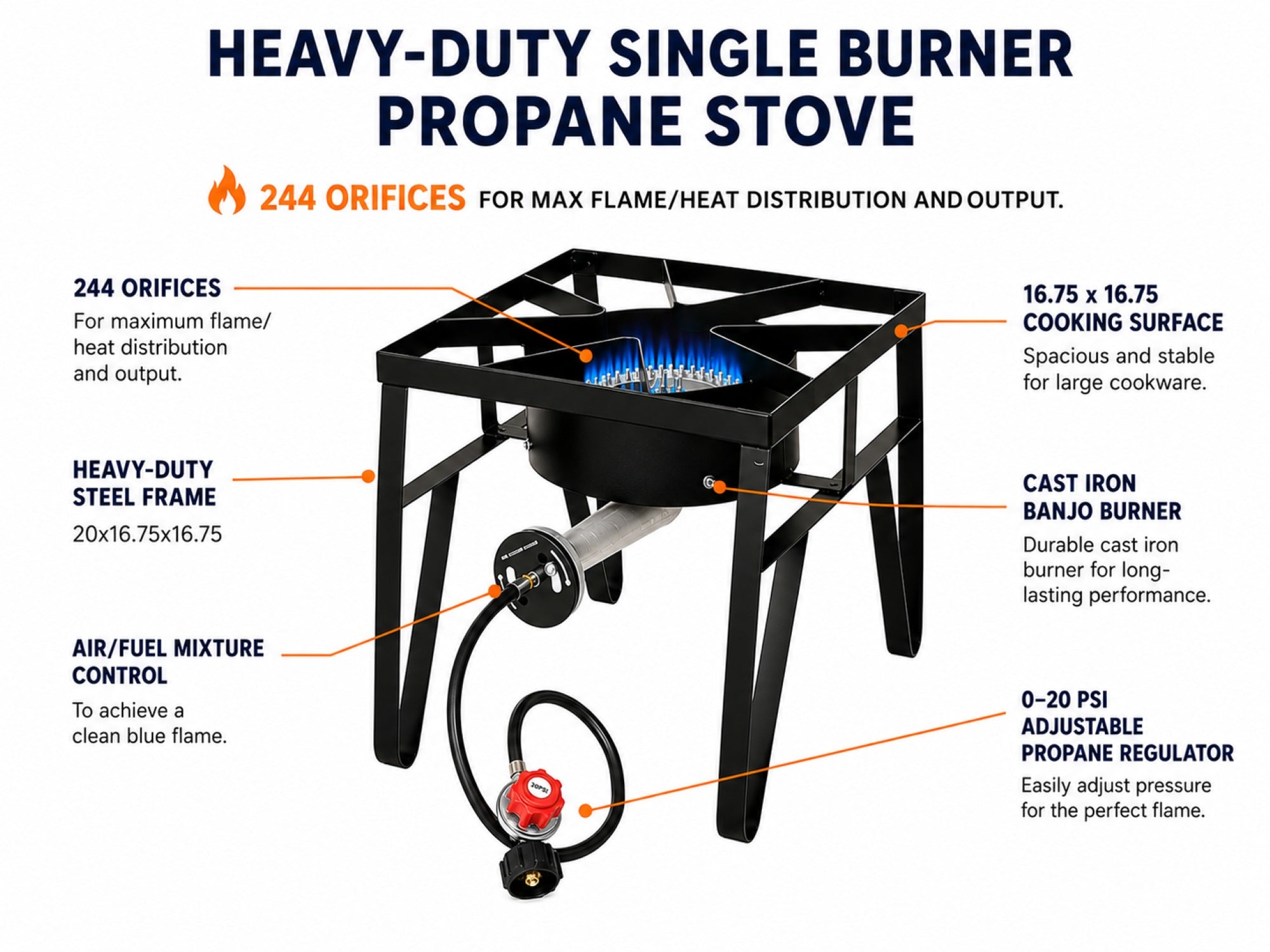 Flame King Heavy Duty 200,000 BTU Propane Gas Single Burner Cooker