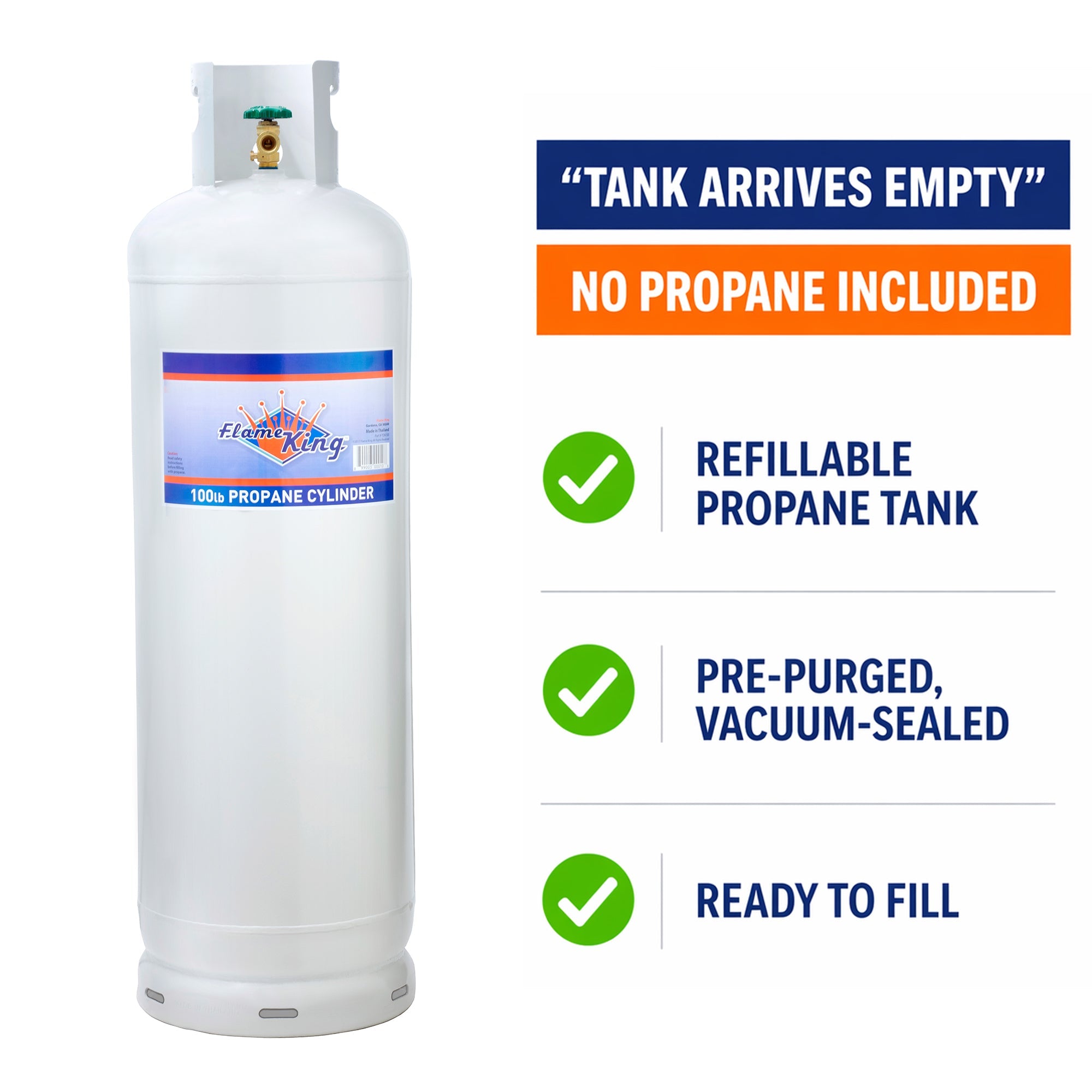 Flame King 100lb Empty Propane Tank LP Cylinder with POL Valve