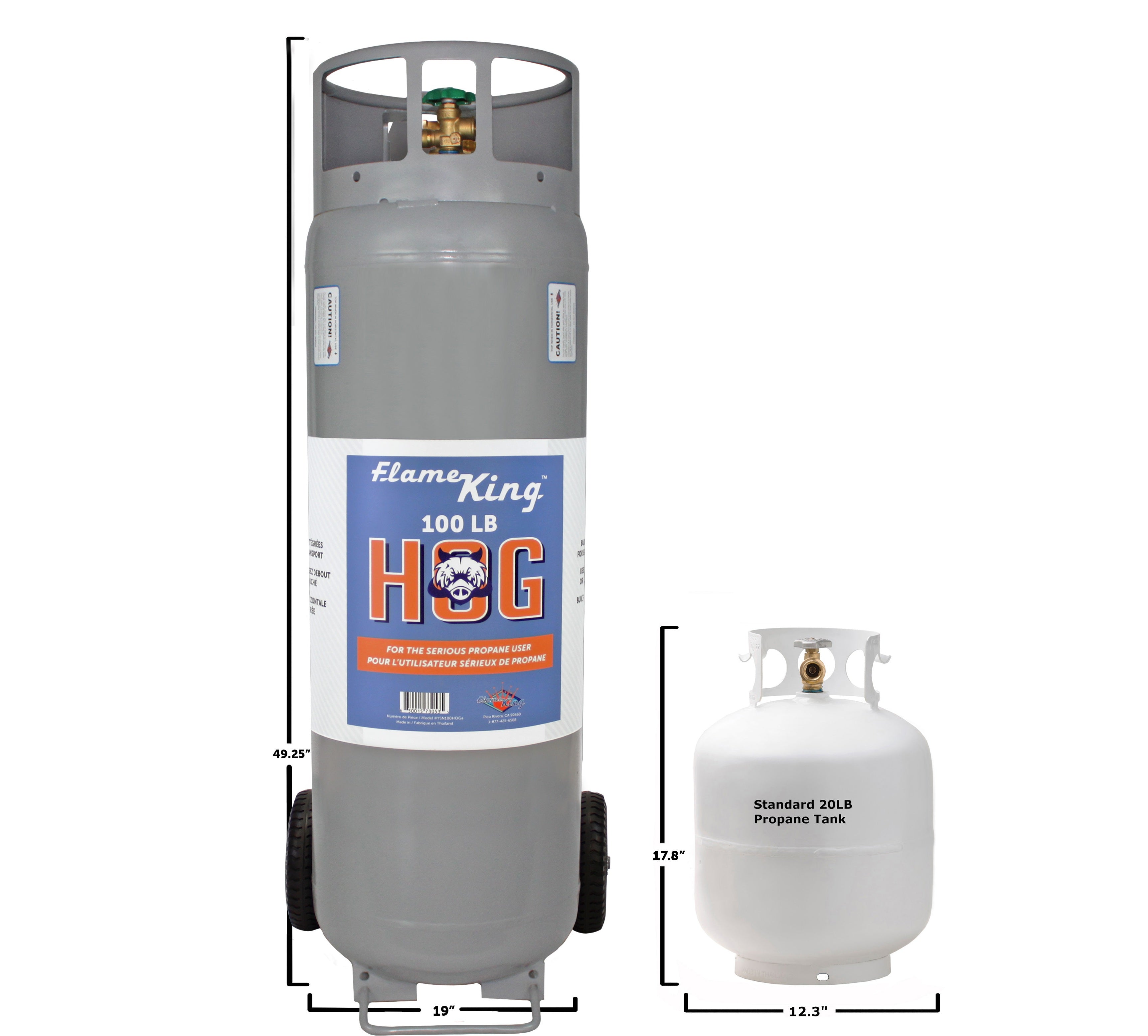 Flame King 100lb Empty Horizontal & Vertical Propane Cylinder with POL & Wheels