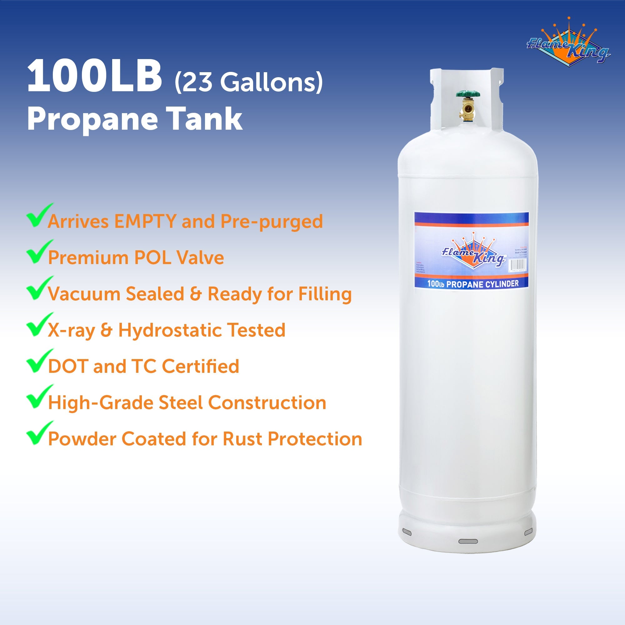 Flame King 100lb Empty Propane Tank LP Cylinder with POL Valve