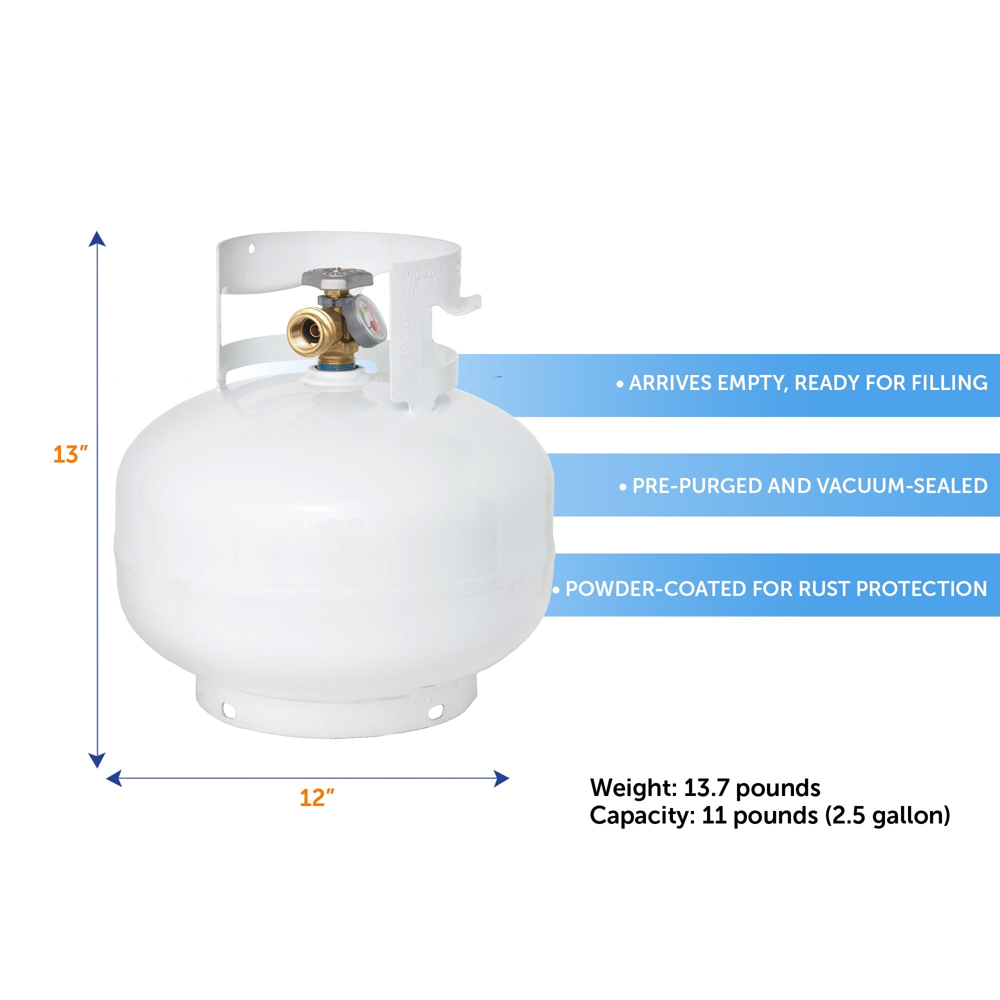 Flame King 11lb Propane Tank Cylinder Squatty with Gauge and Type 1 OPD Valve