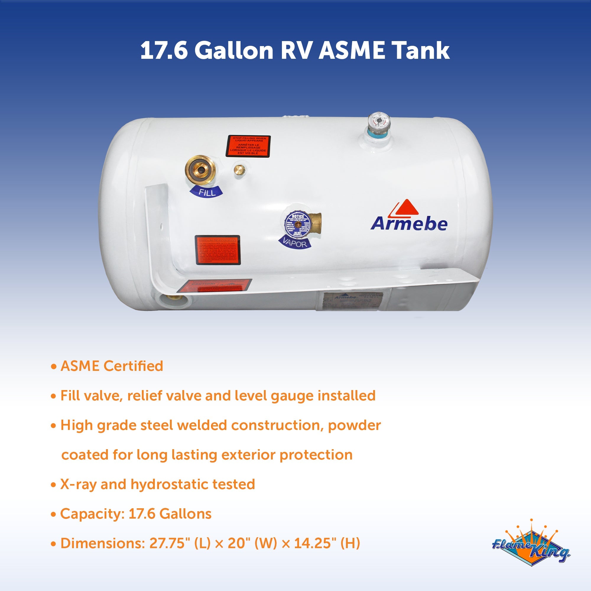 Flame King 17.6 Gal ASME RV Trailer Propane Cylinder Tank