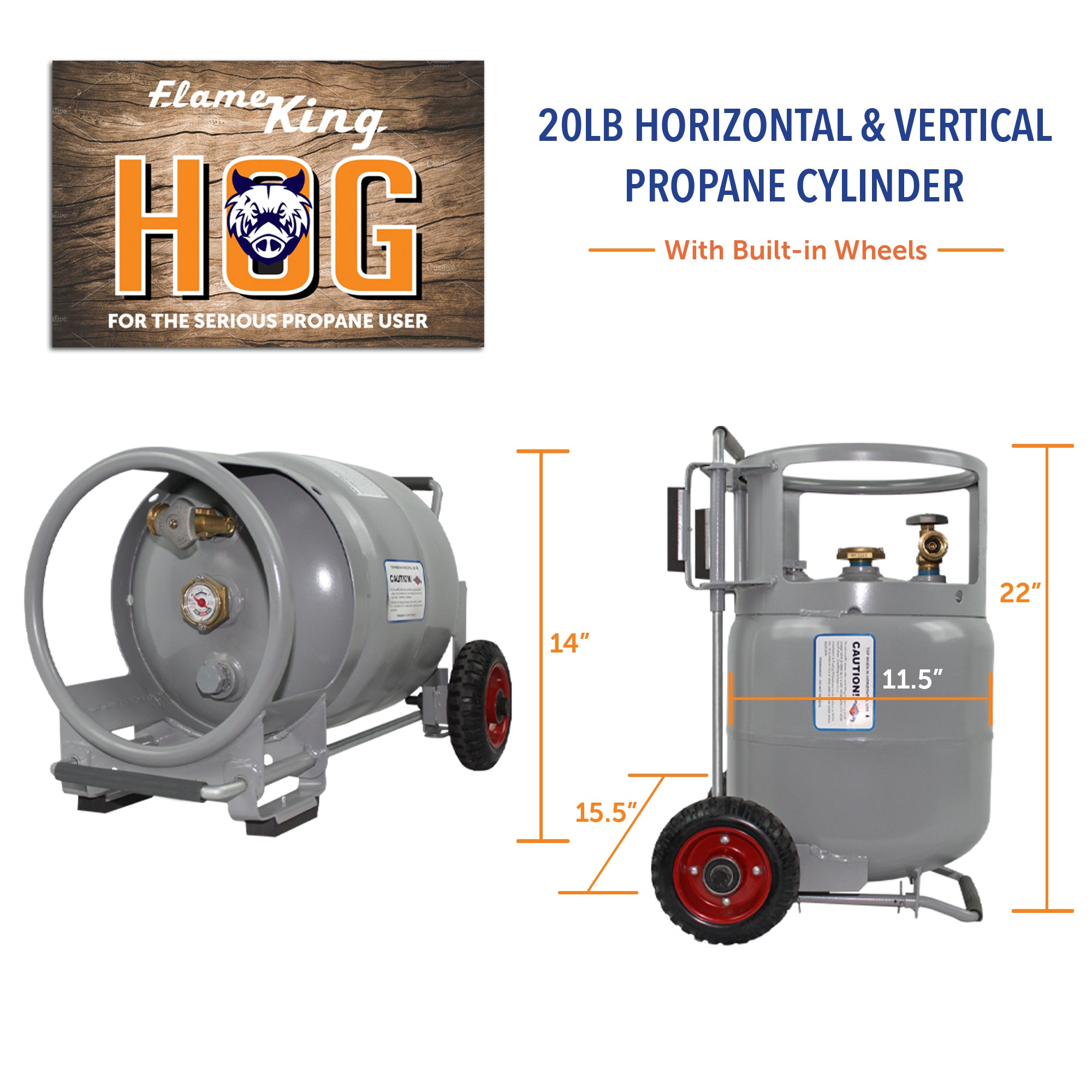 Flame King 20lb Horizontal & Vertical Propane Cylinder Gauge OPD & Wheels