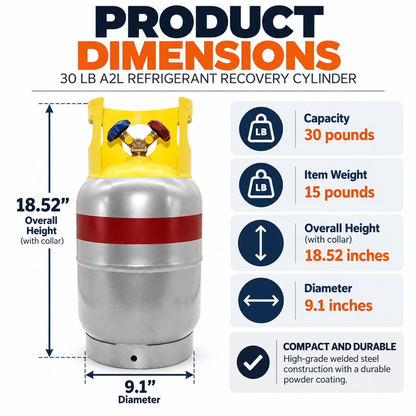 Flame King 30lb Refrigerant Recovery Cylinder Tank for A2L Refrigerants