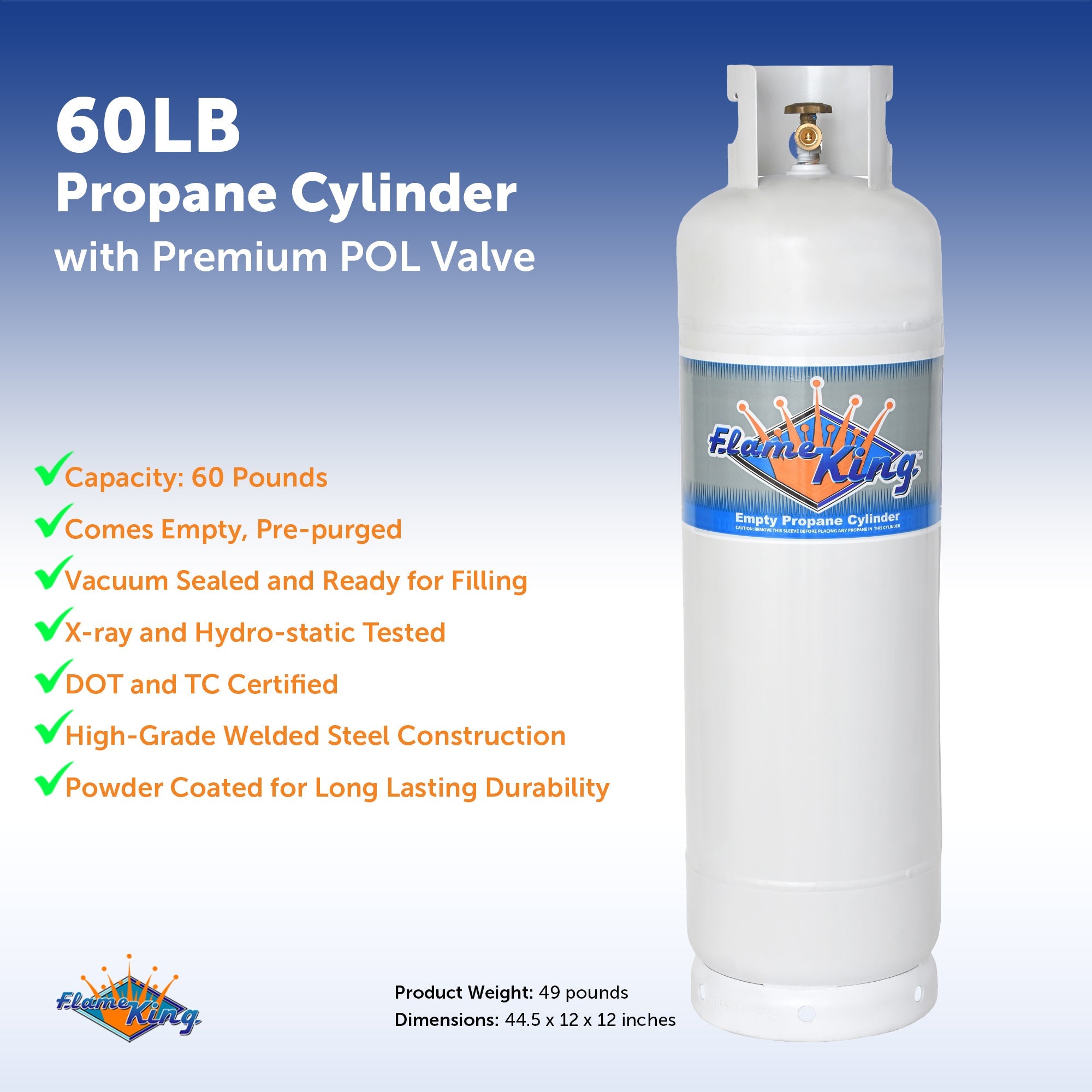 Flame King 60lb Propane Tank LP Cylinder with POL