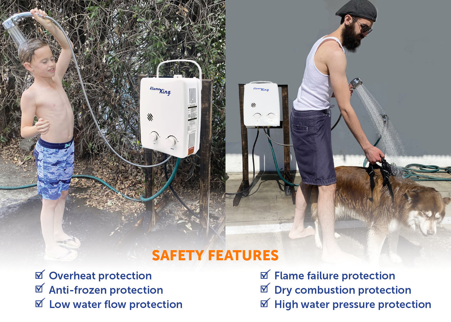 Flame King Tankless Outdoor Portable Camping Hot Shower Propane Gas 5L 1.32GPM Water Heater 34,000 BTU