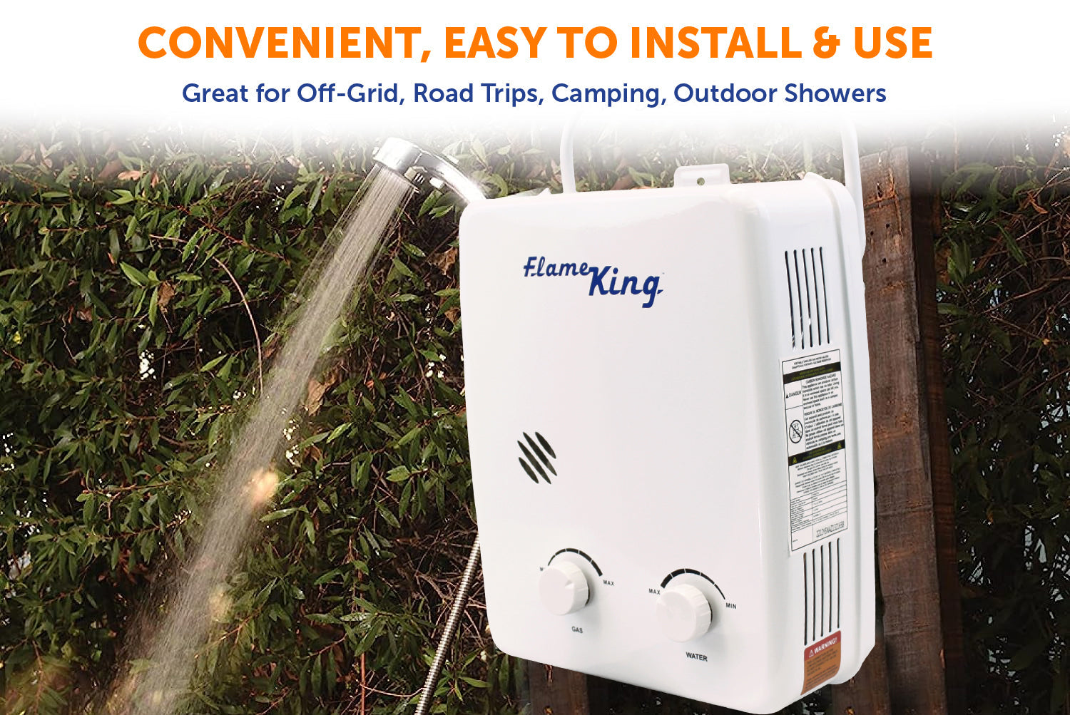 Flame King Tankless Outdoor Portable Camping Hot Shower Propane Gas 5L 1.32GPM Water Heater 34,000 BTU
