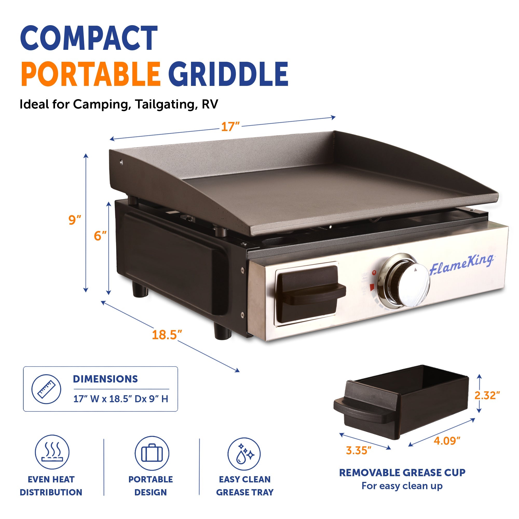 Flame King Flat Top Portable Propane Cast Iron Grill Griddle