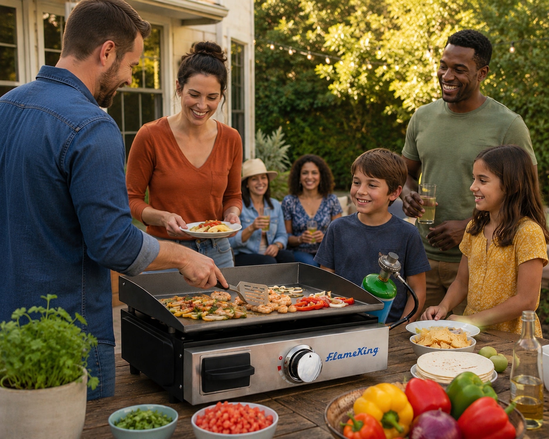 Flame King Flat Top Portable Propane Cast Iron Grill Griddle