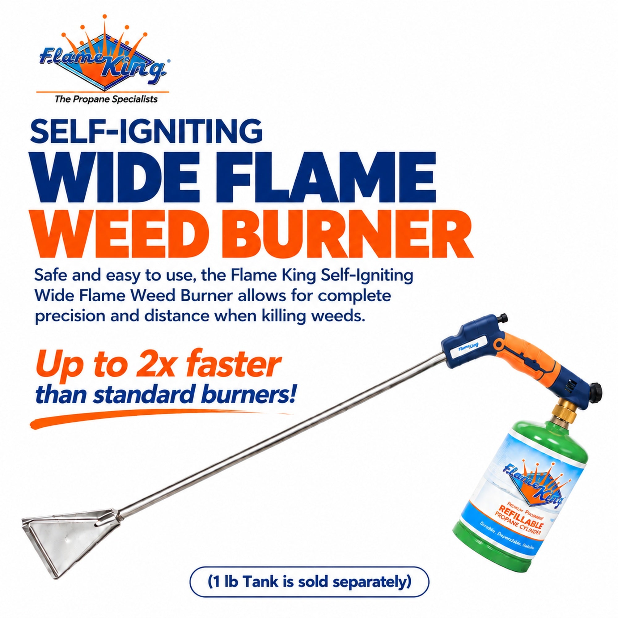 Flame King Propane Torch Wide Flame Weed Burner with Integrated Push Button Igniter