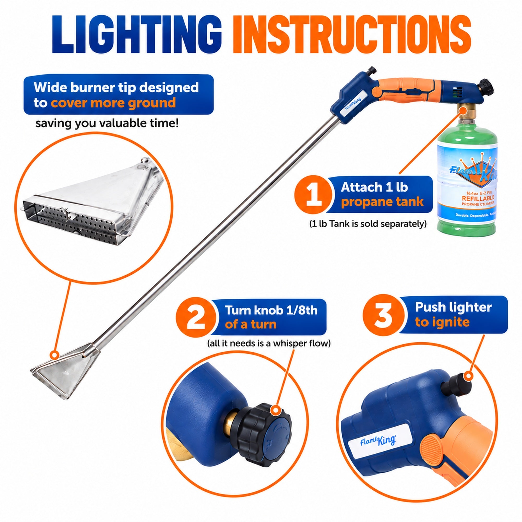 Flame King Propane Torch Wide Flame Weed Burner with Integrated Push Button Igniter