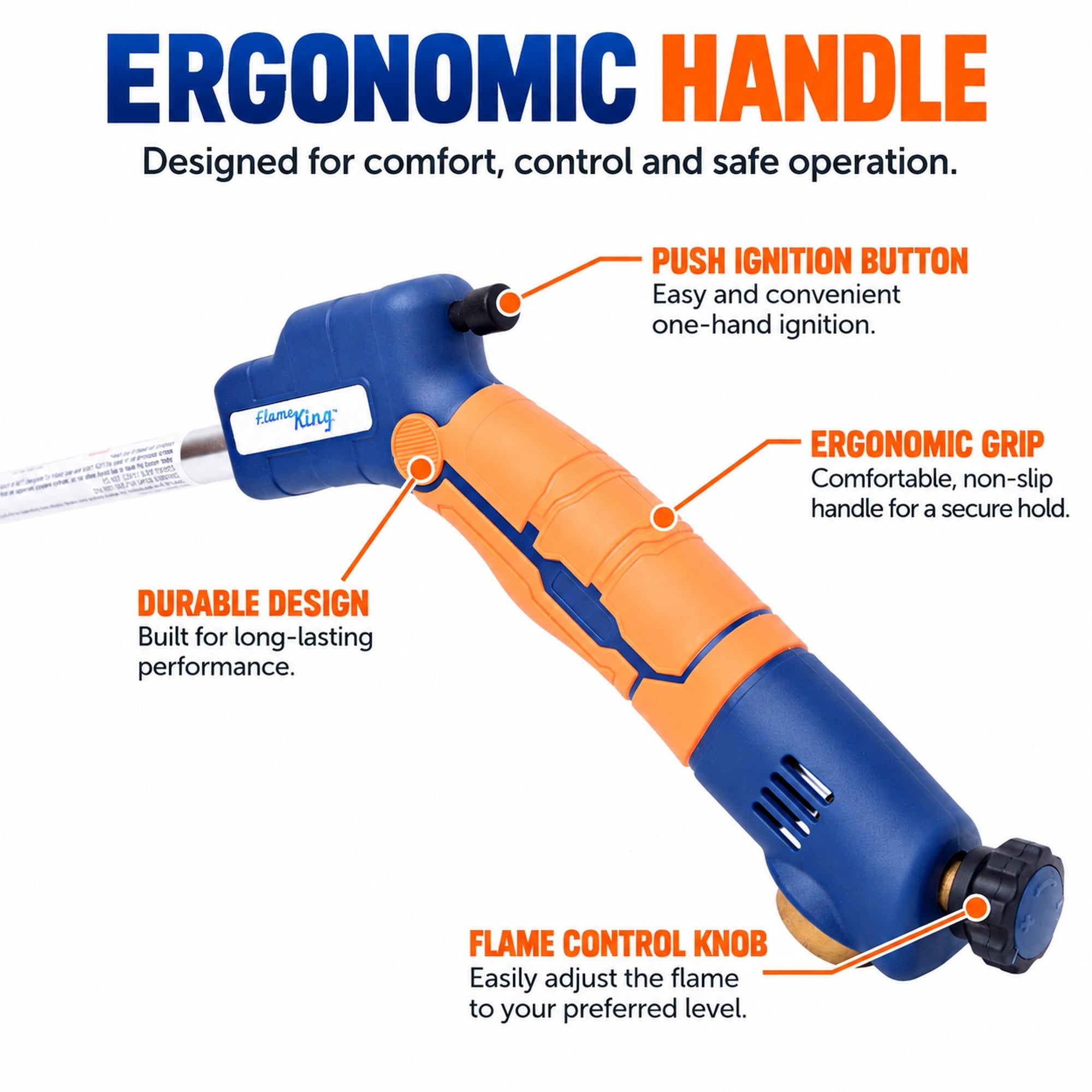 Flame King Propane Torch Wide Flame Weed Burner with Integrated Push Button Igniter