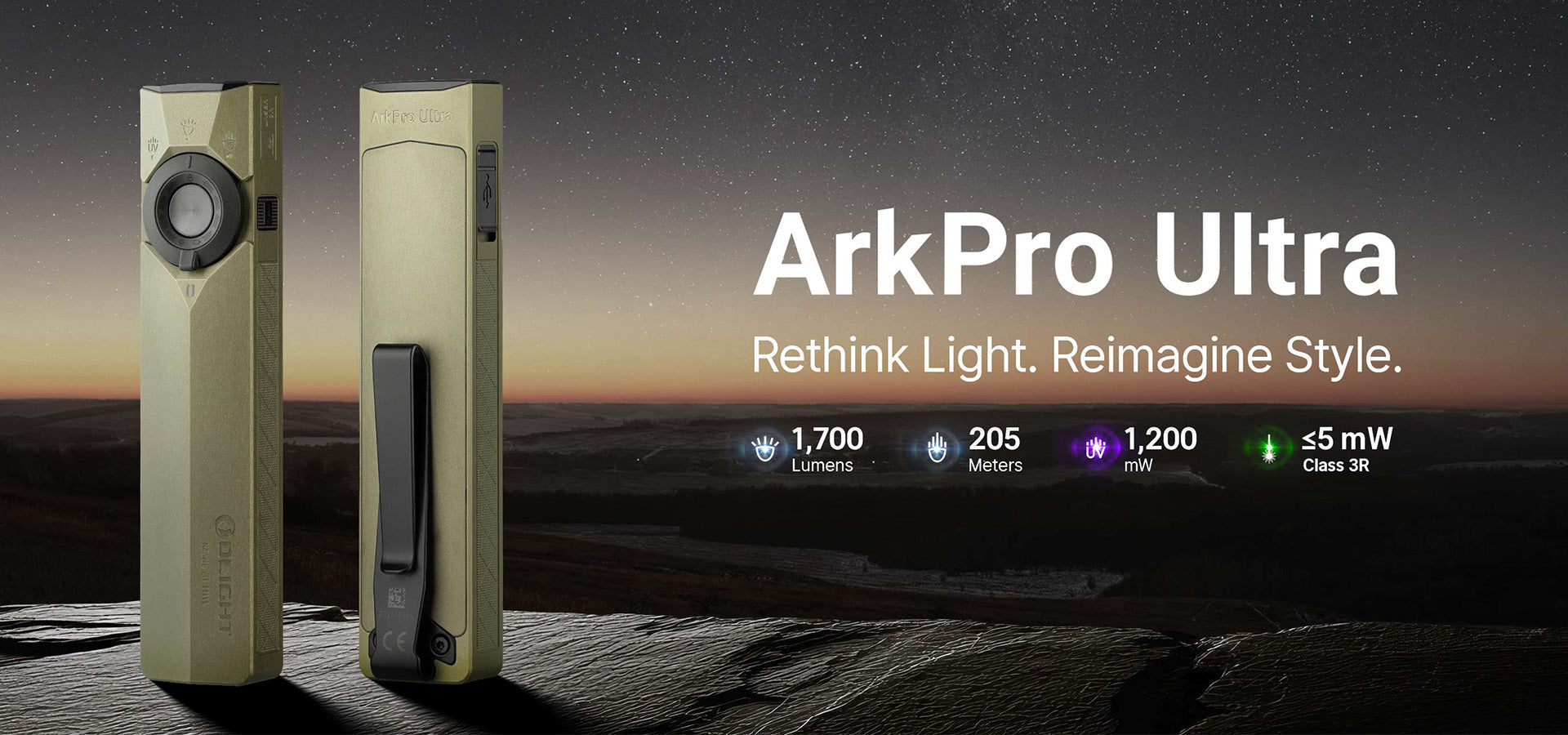 (Custom Engraved) Olight ArkPro Ultra 1700 Lumen Rechargeable EDC Flashlight with UV Light & Green Laser