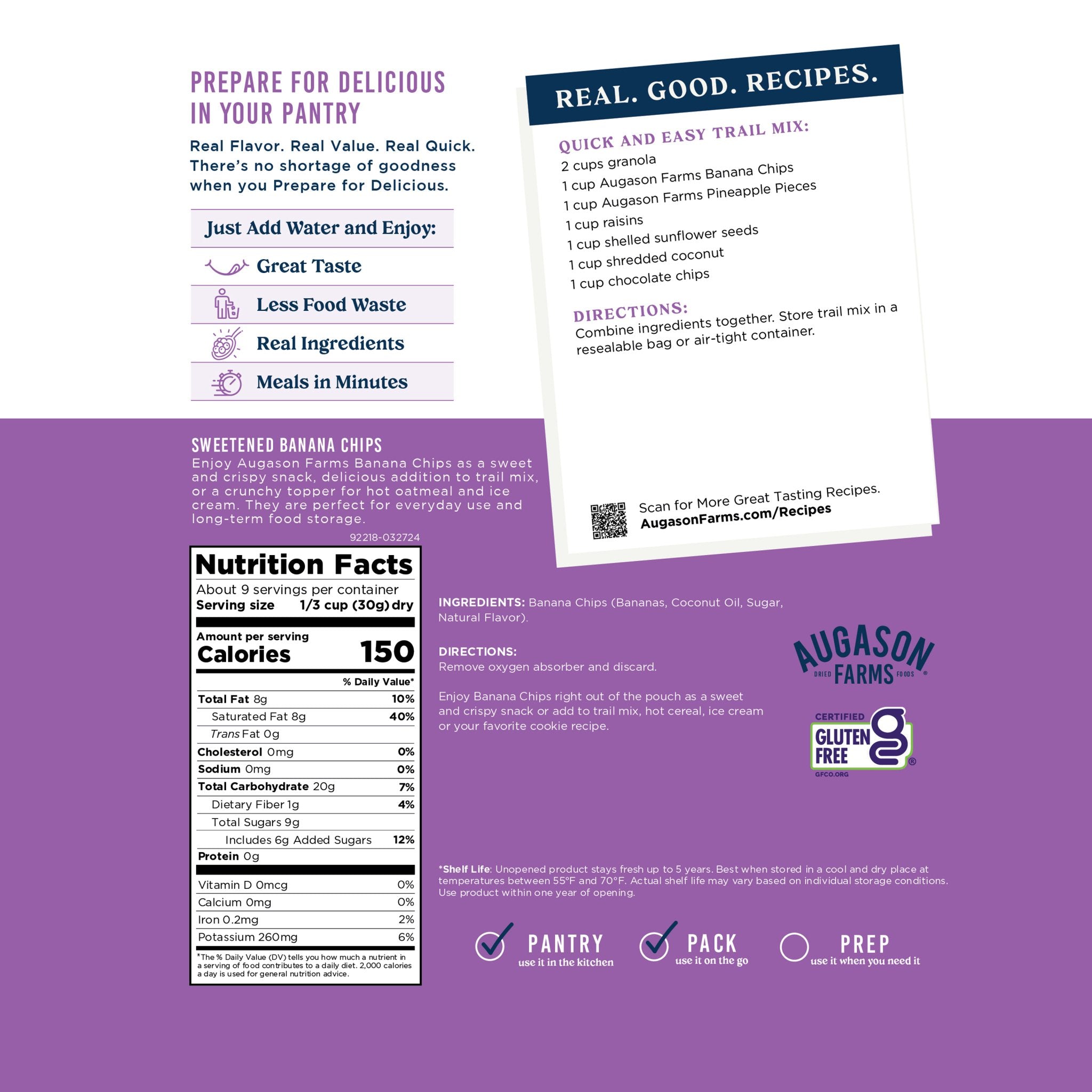 Sweetened Banana Chips Pouch, 9 Servings