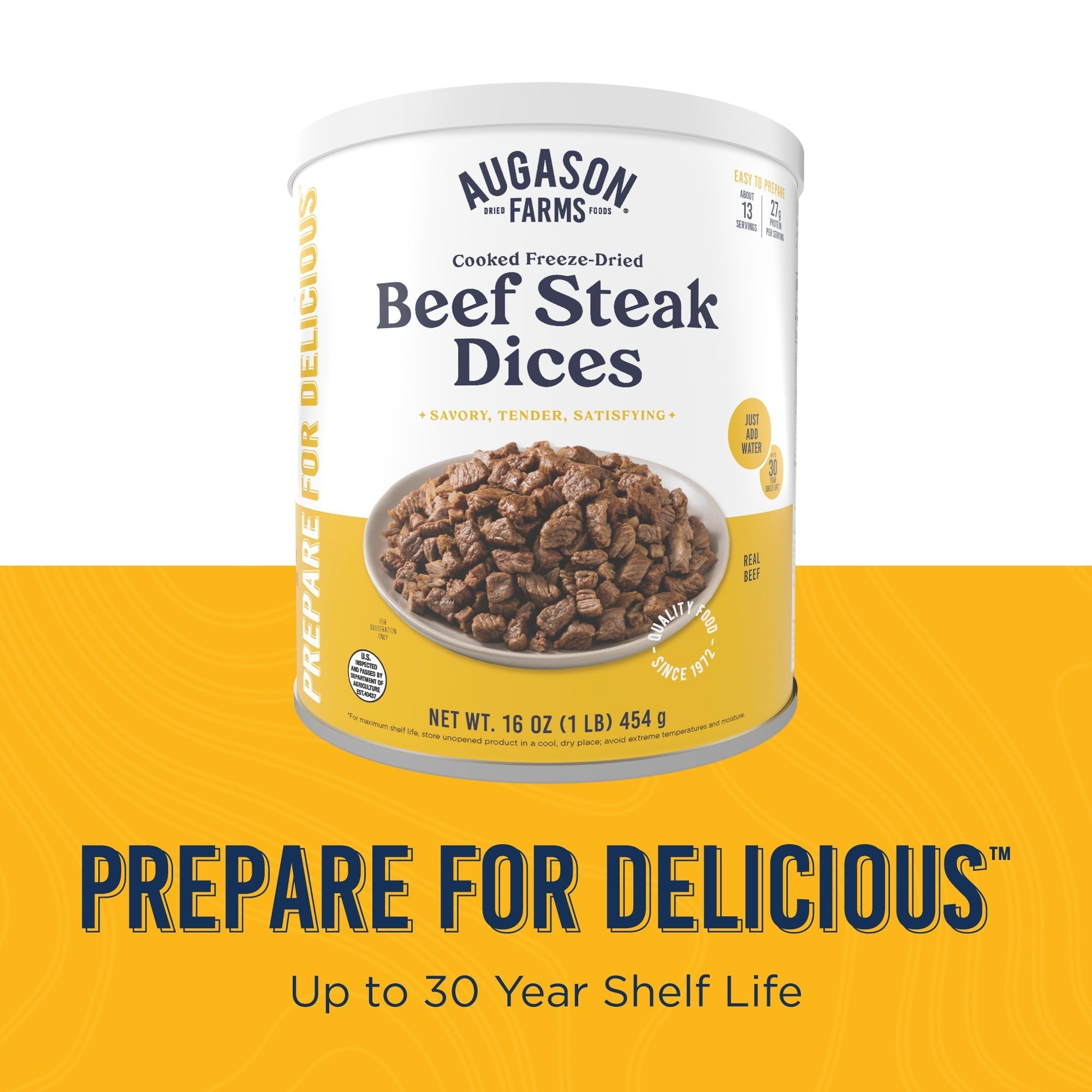 Cooked Freeze Dried Beef Steak Dices Can, 13 Servings