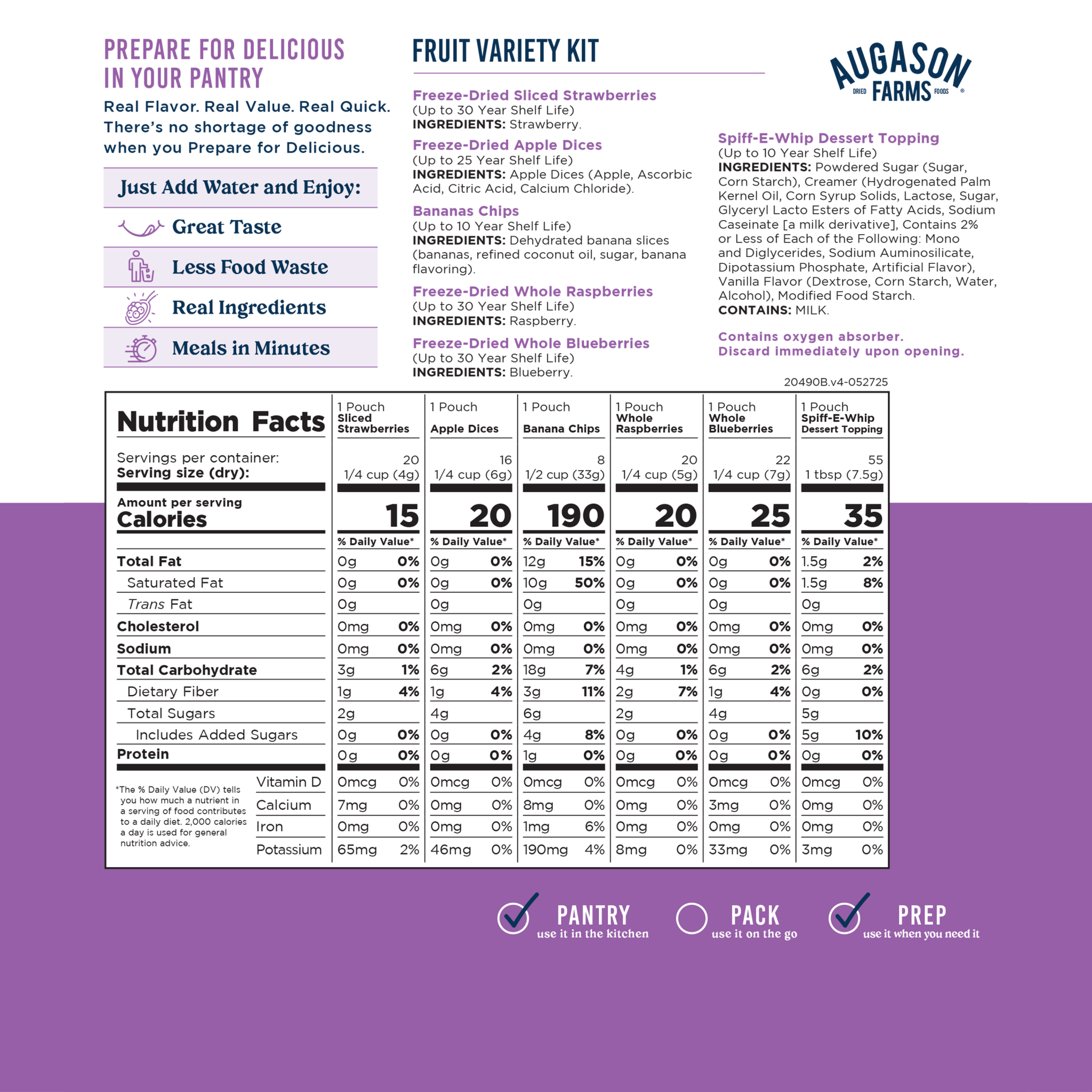 Dehydrated & Freeze Dried Fruit Variety Pail, 86 Servings