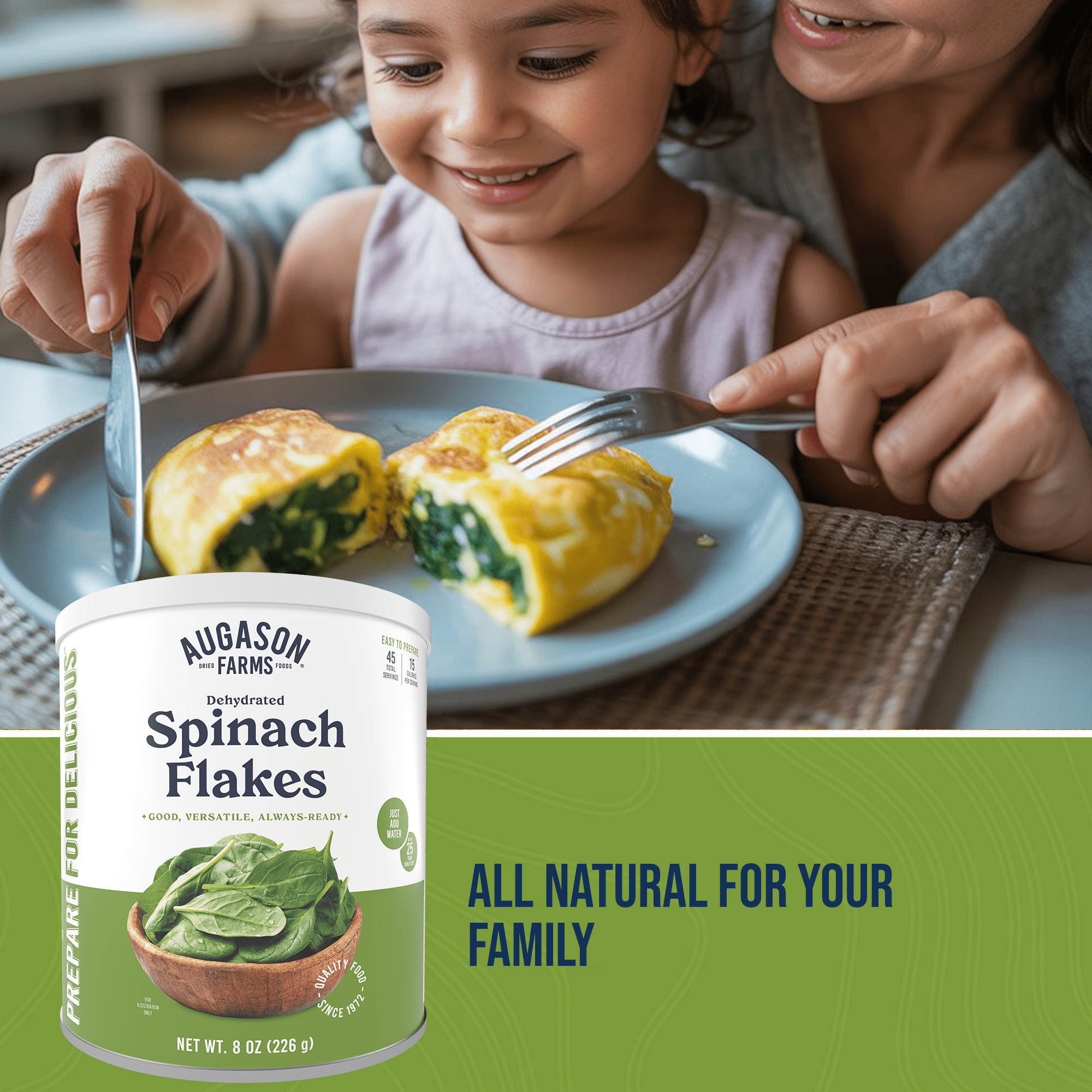 Dehydrated Spinach Flakes Can, 45 Servings