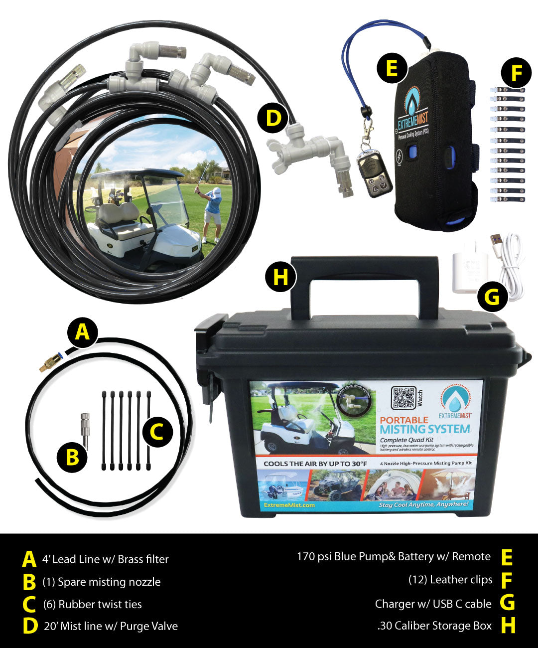 16ft Portable Misting System Kit – 170 PSI Rechargeable Outdoor Cooling System with 8-Speed Wireless Remote