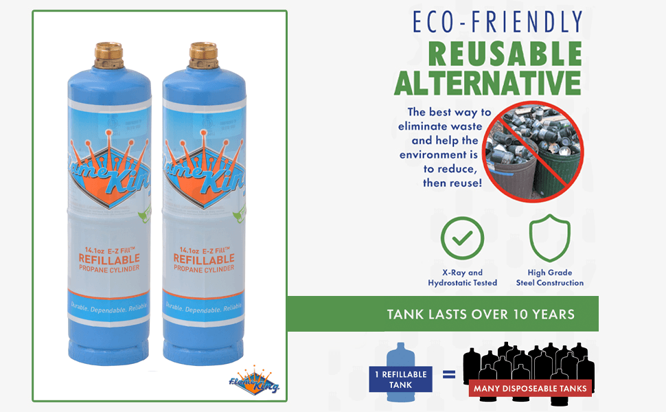 Flame King 1lb Refillable Propane Tank Welding LP Cylinder 14.1 - 2 Pack Eco Friendly Sustainable Tank