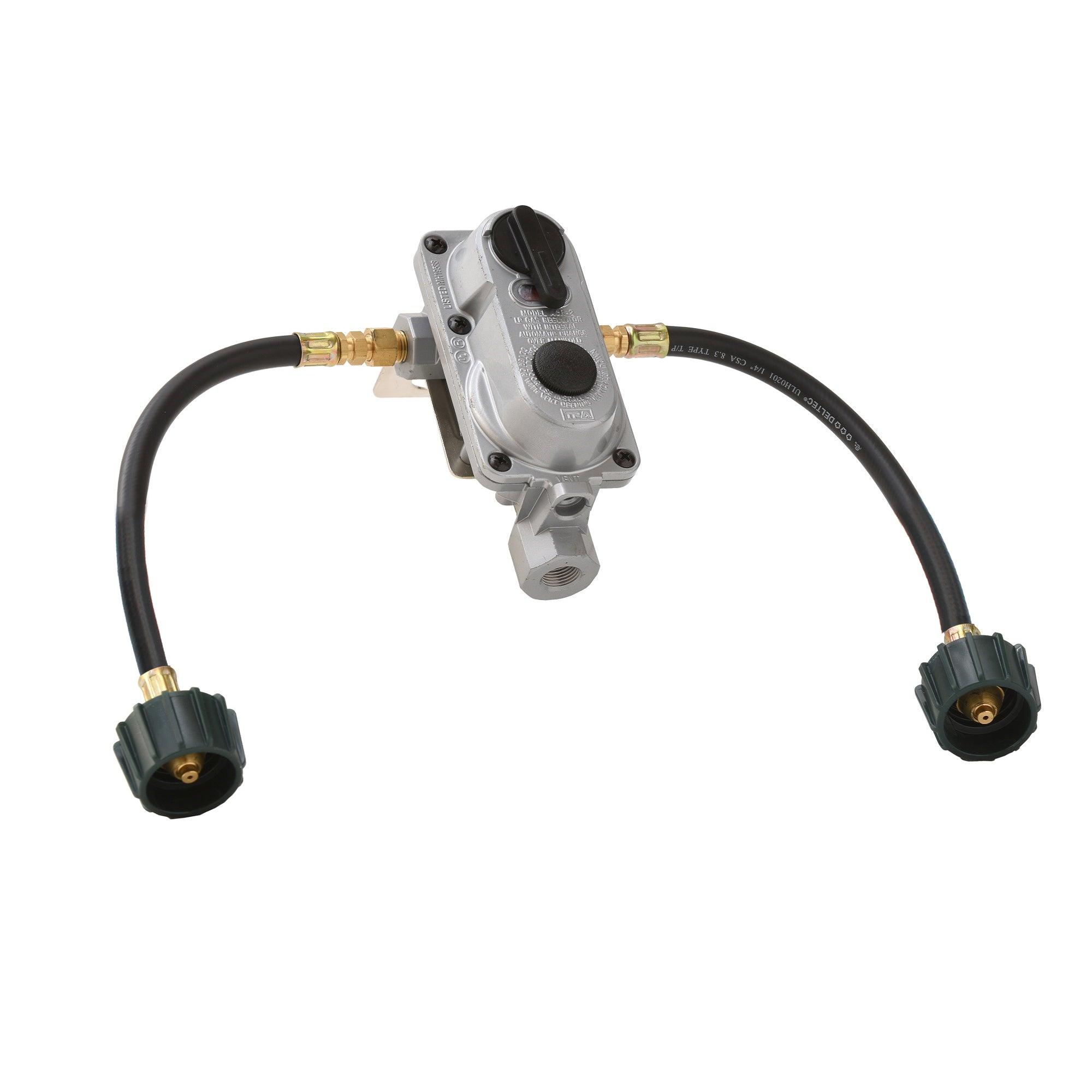 Flame King 2 Stage Auto Propane Gas Regulator with Pls Cover & Long Mount Bracket & 2-12" Pigtails