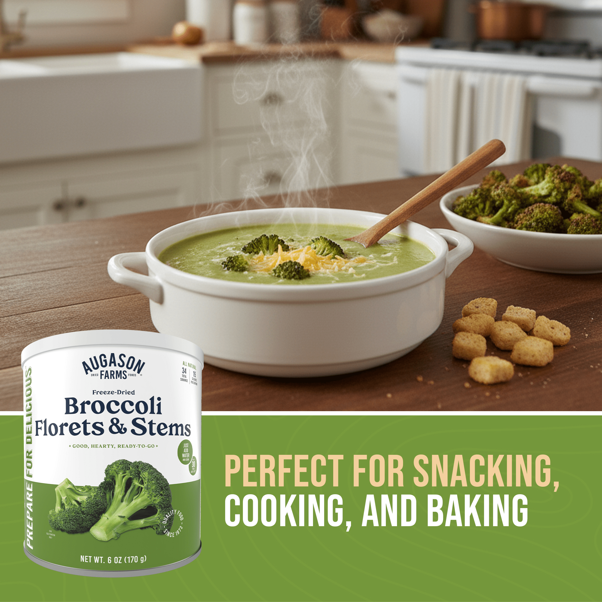 Freeze Dried Broccoli Florets and Stems Can, 34 Servings