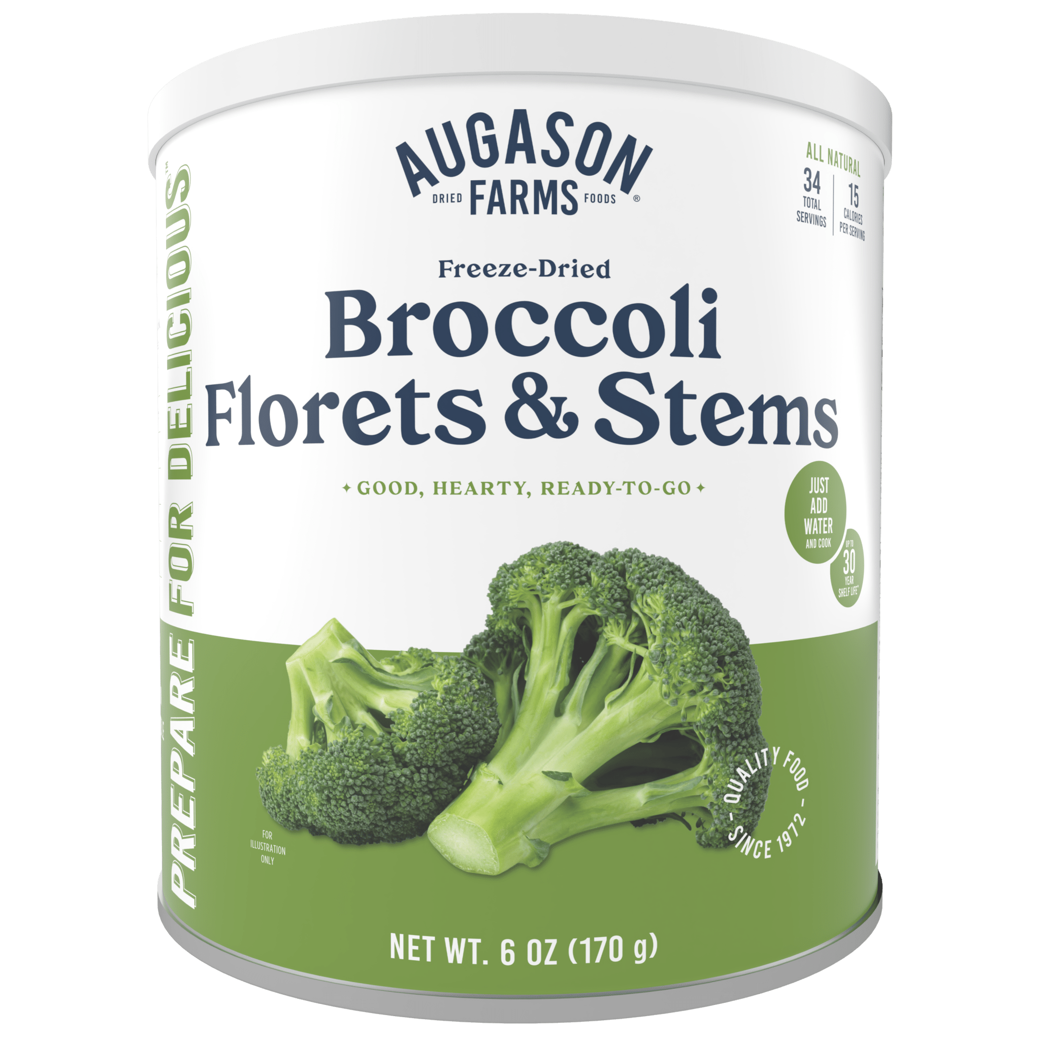 Freeze Dried Broccoli Florets and Stems Can, 34 Servings