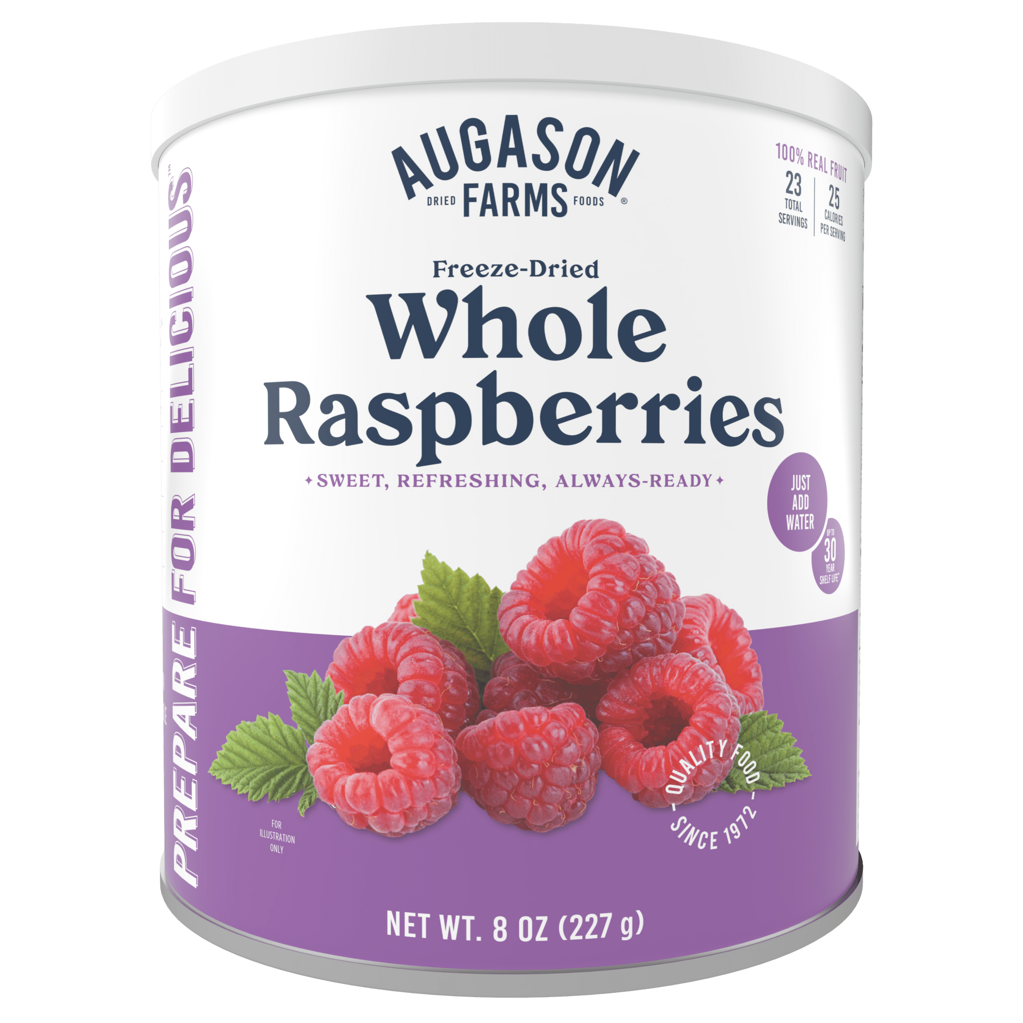 Freeze Dried Whole Raspberries Can, 23 Servings