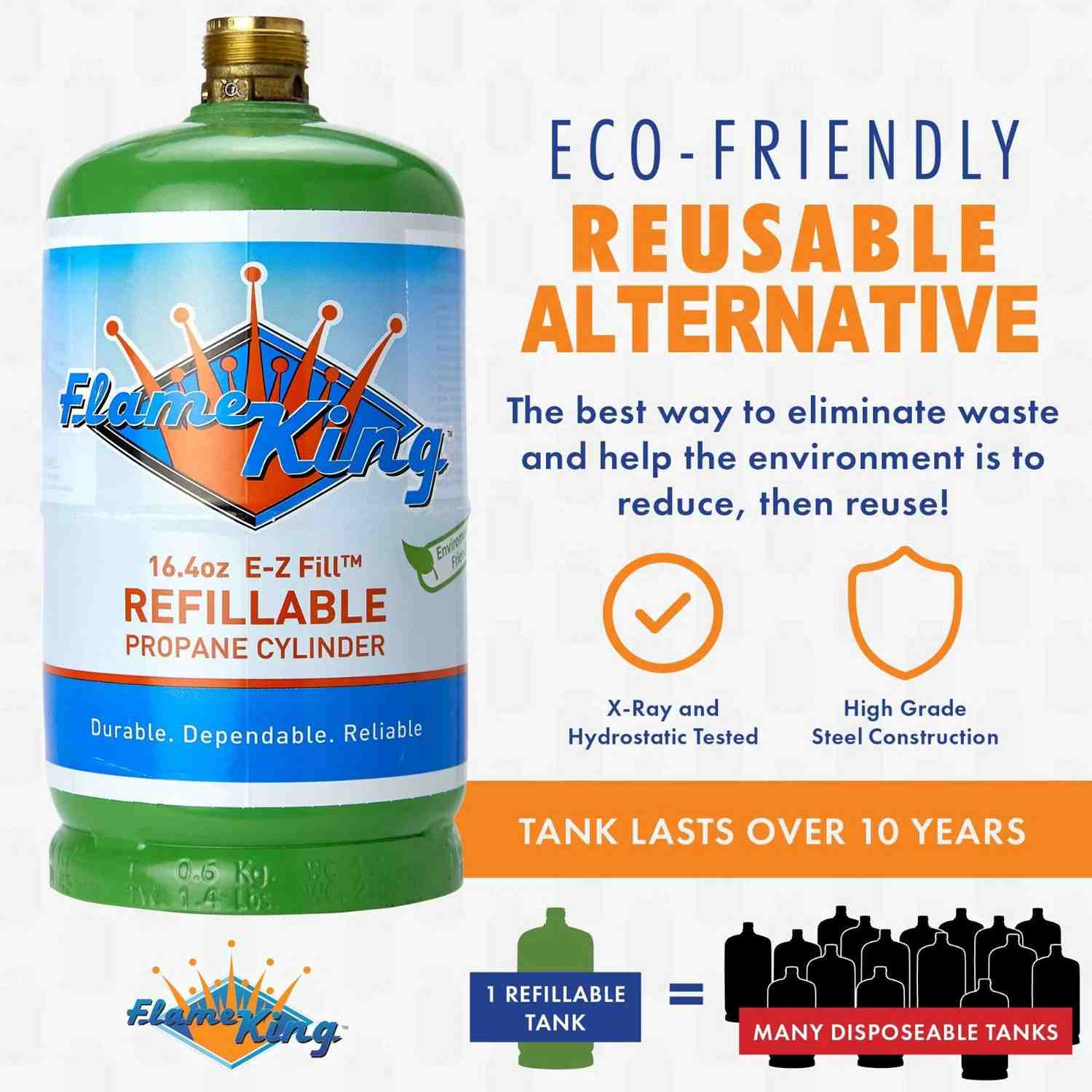 Flame King YSN1LBKTa Eco Friendly 1lb Refillable Reusable Propane Cylinder + Refill Kit