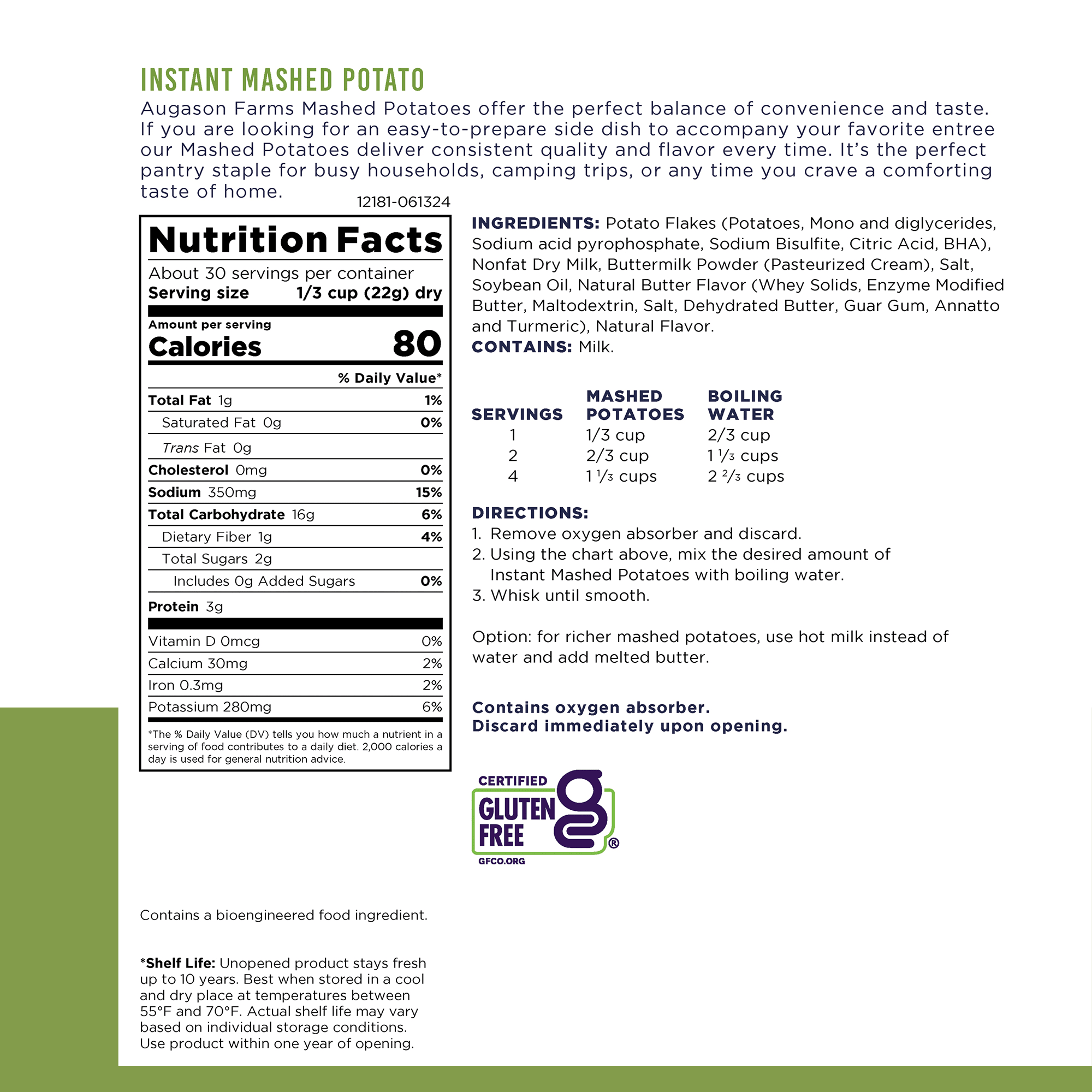 Instant Mashed Potatoes Can, 30 Servings
