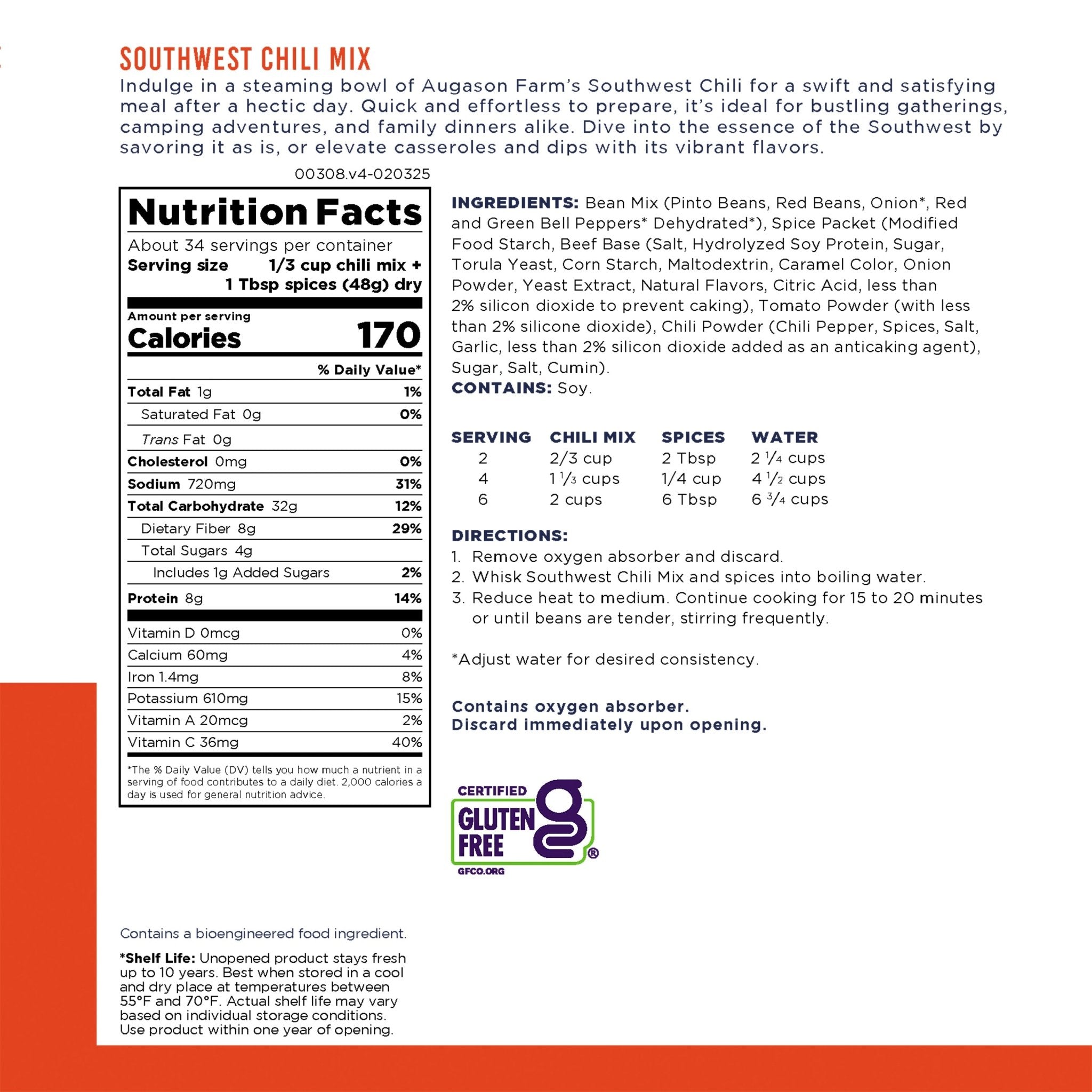 Southwest Chili Mix Can, 34 Servings