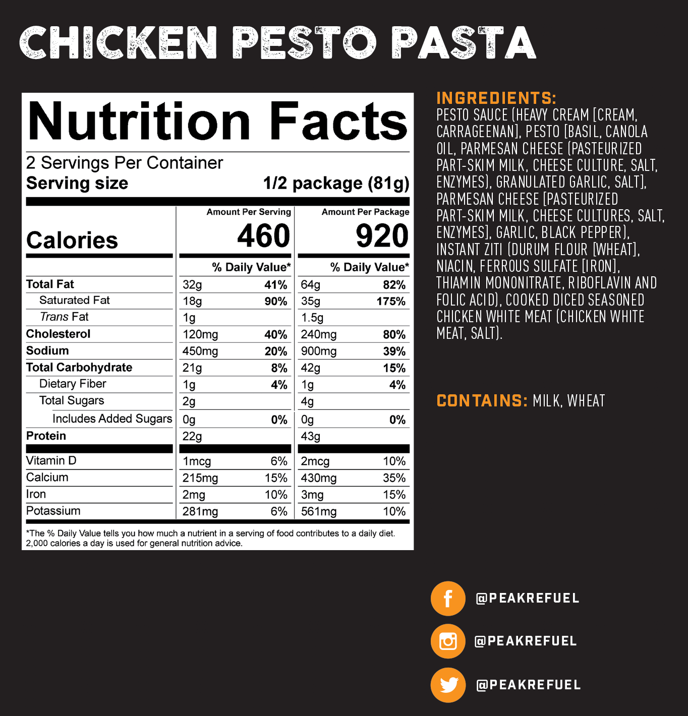 Peak Refuel Chicken Pesto Pasta